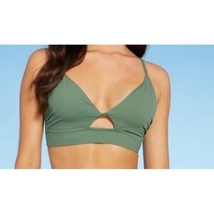 Shade &‎ Shore Olive Green Cutout Bikini Top Crisscross Back Tie 34B Swimsuit